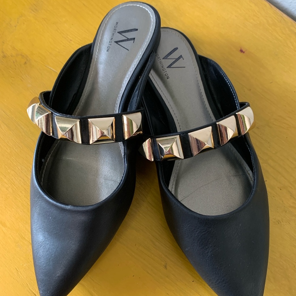 Black Studded Slip-On Mules